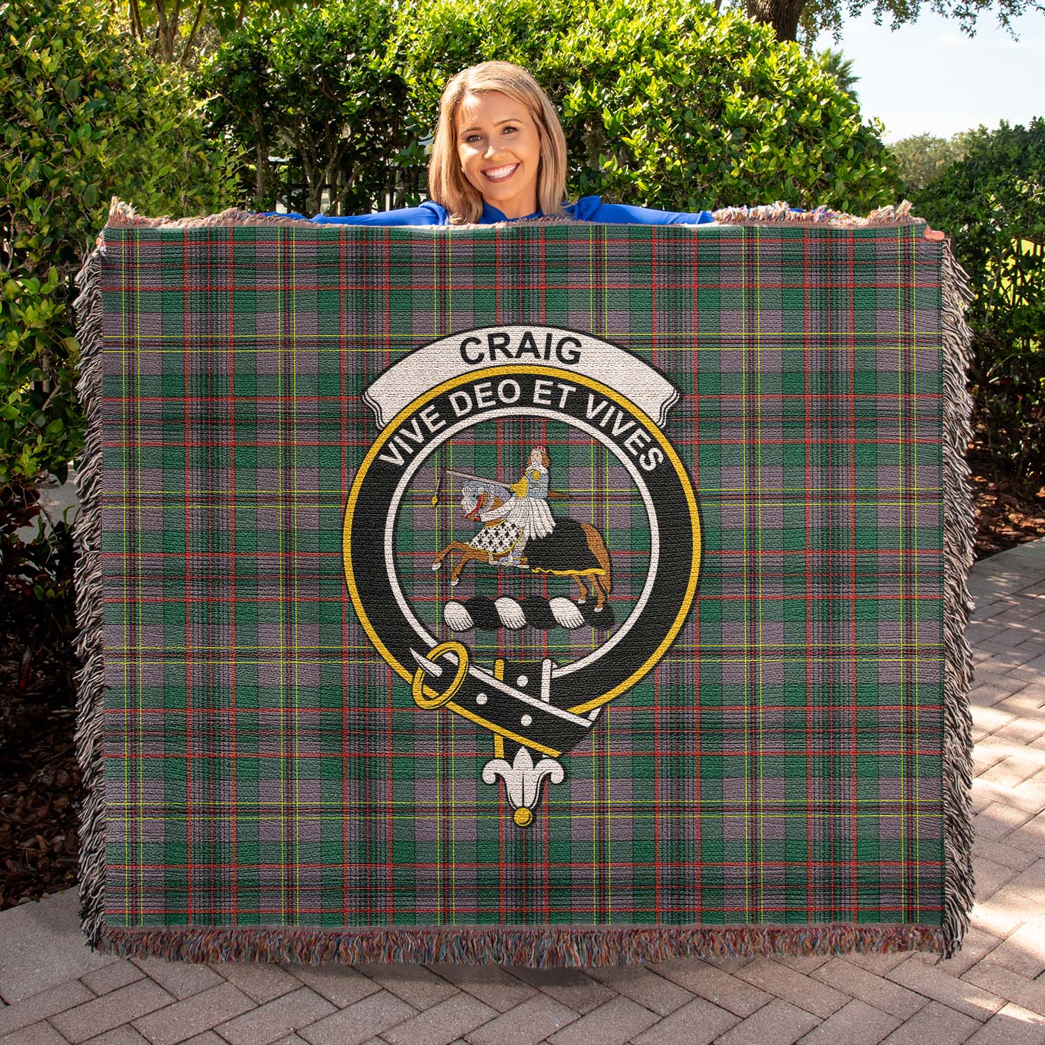 Tartan Vibes Clothing Craig Ancient Tartan Woven Blanket with Family Crest