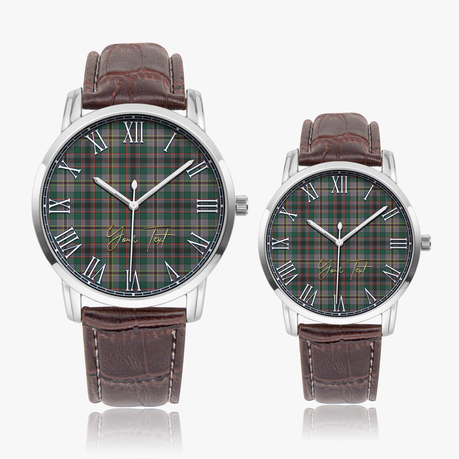 Craig Ancient Tartan Personalized Your Text Leather Trap Quartz Watch Wide Type Silver Case With Brown Leather Strap - Tartanvibesclothing