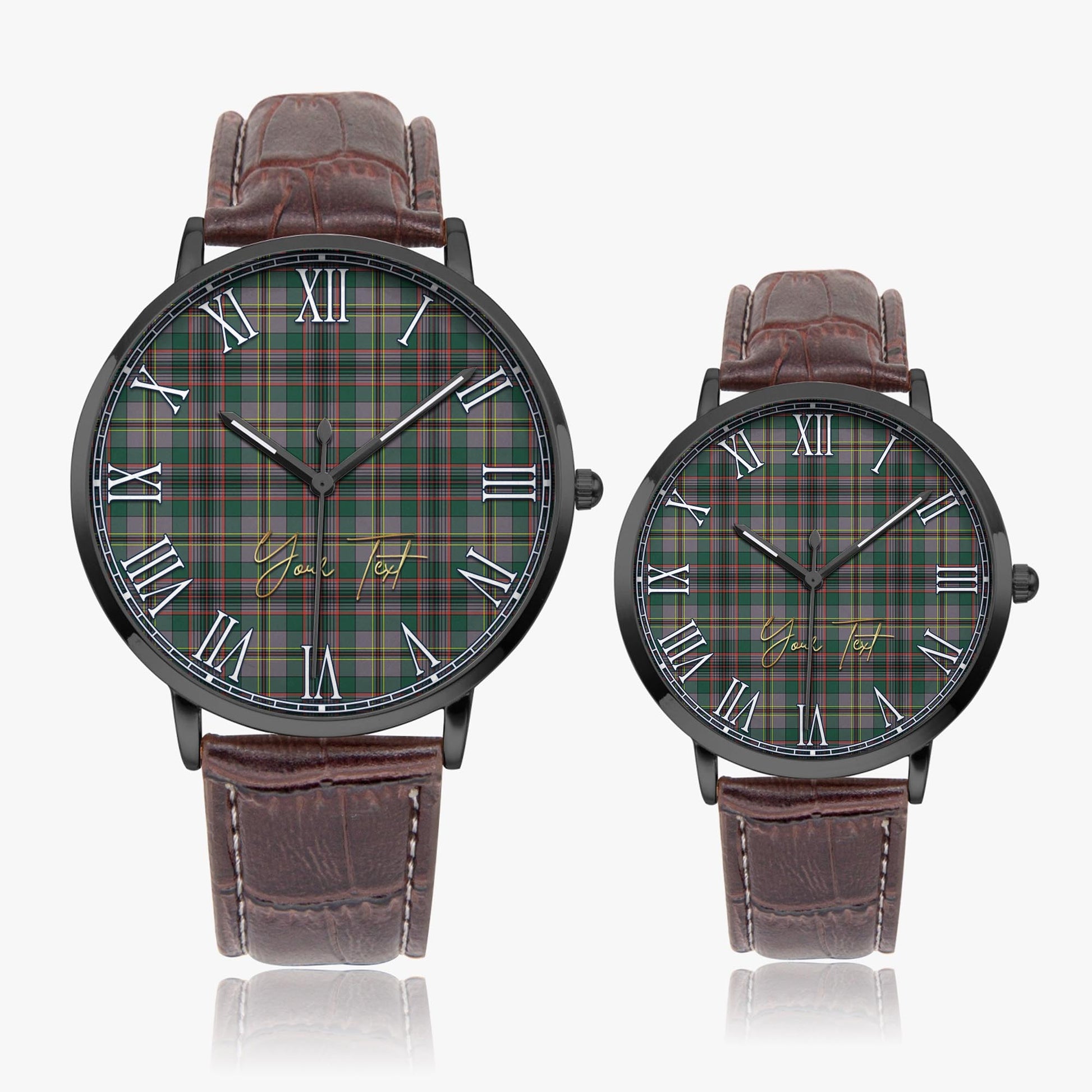 Craig Ancient Tartan Personalized Your Text Leather Trap Quartz Watch Ultra Thin Black Case With Brown Leather Strap - Tartanvibesclothing