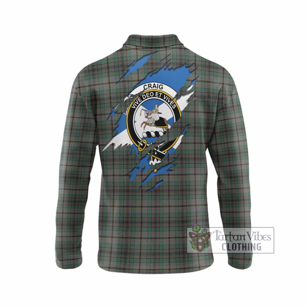 Craig Clan Crest In Me Tartan Long Sleeve Polo Shirt Scotland Flag Style
