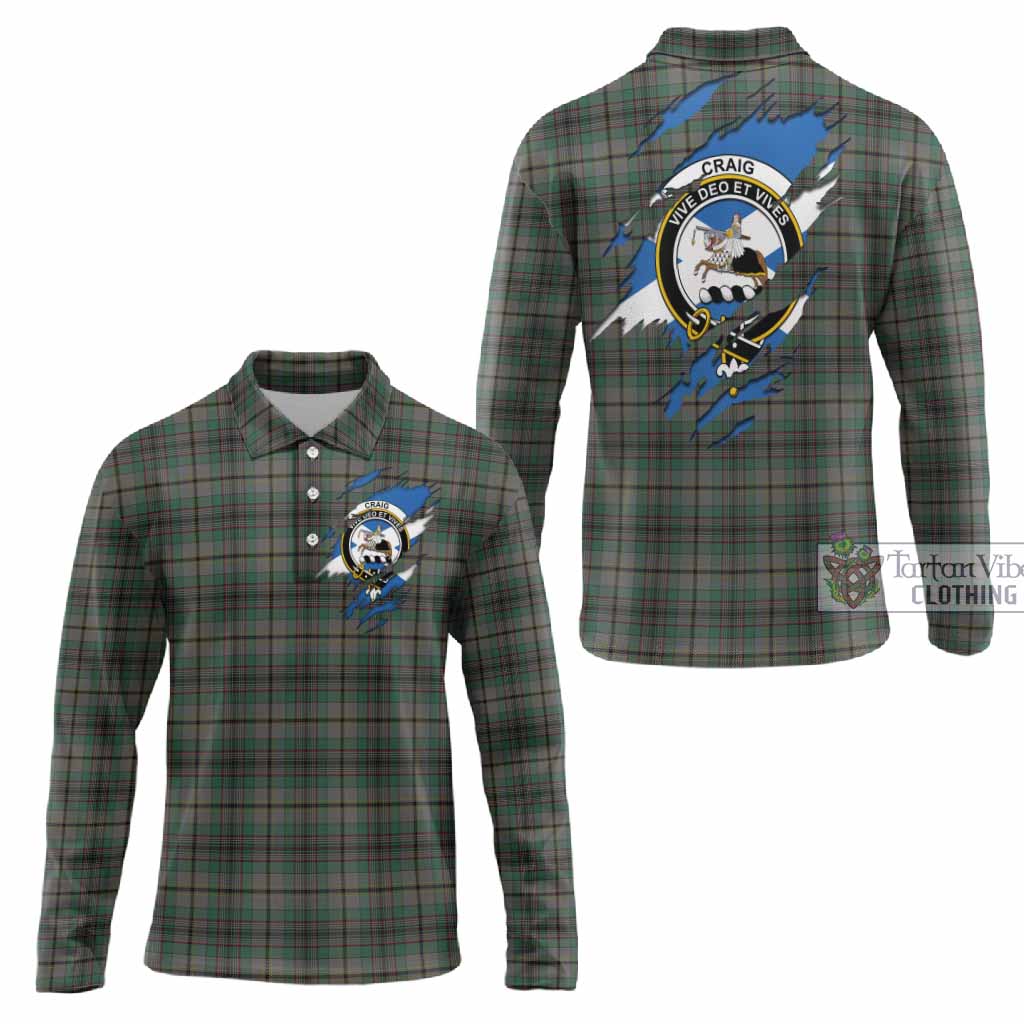 Craig Clan Crest In Me Tartan Long Sleeve Polo Shirt Scotland Flag Style