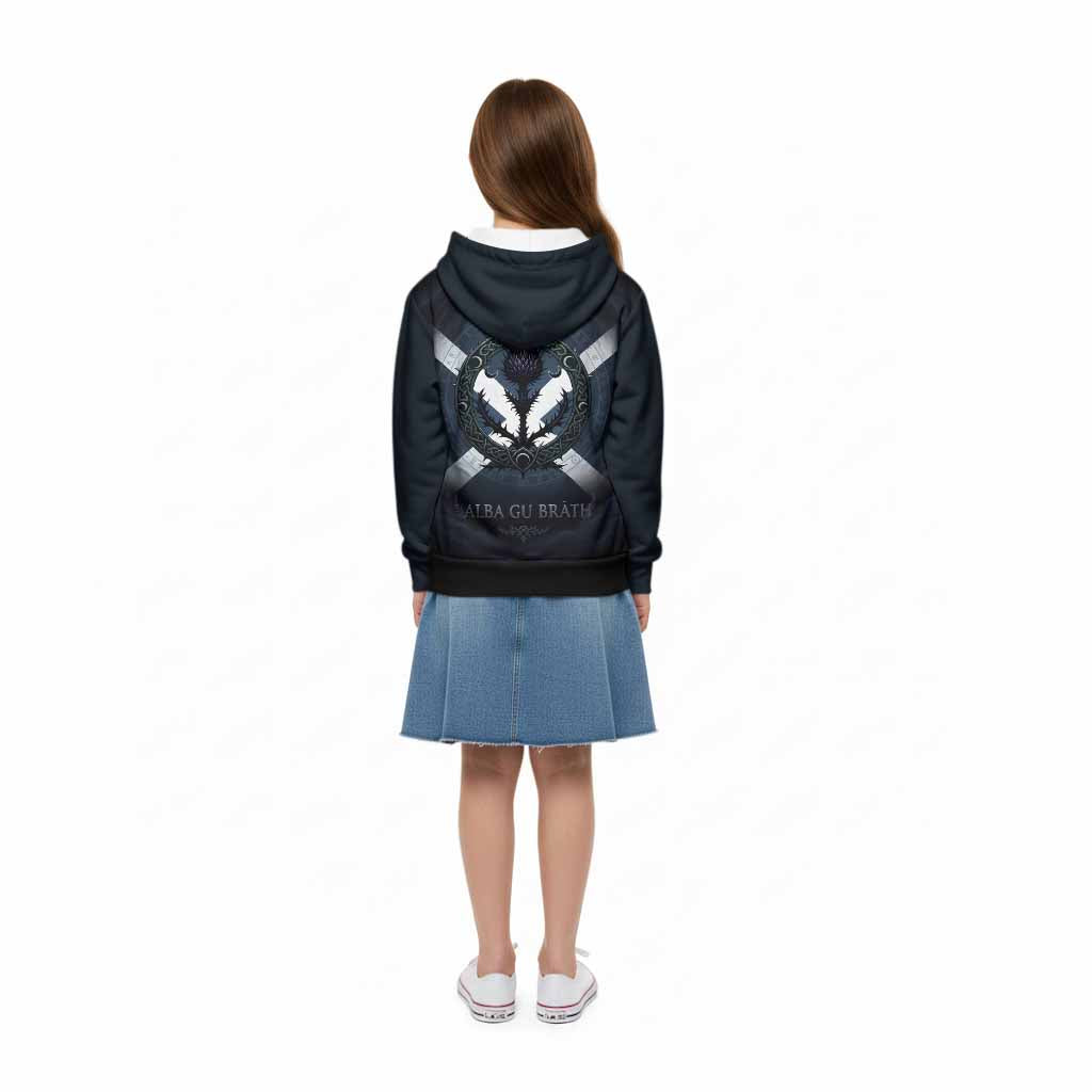 Craig Clan Crest Kid Hoodie with Celtic Knot Thistle and Saltire