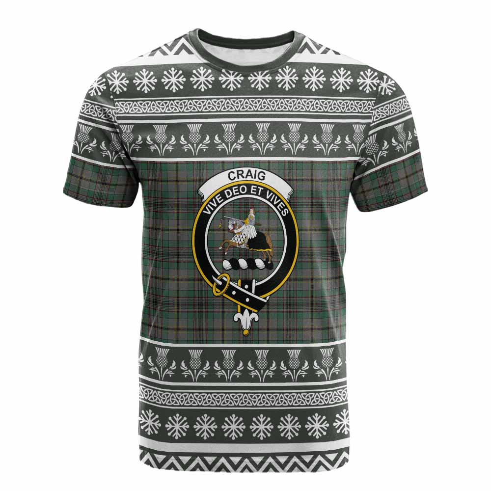 Craig Clan Tartan Christmas Cotton T-shirt with Family Crest - Tartan Vibes Clothing