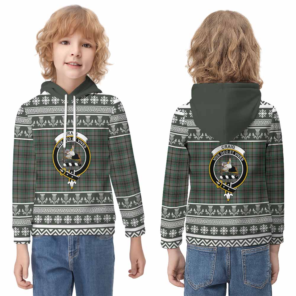 Craig Clan Tartan Christmas Kid Hoodie with Family Crest - Tartan Vibes Clothing