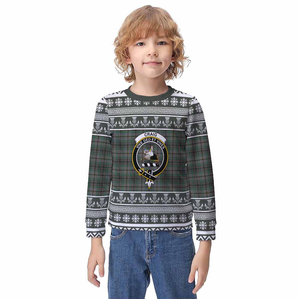 Craig Clan Tartan Christmas Kid Ugly Sweatshirt with Family Crest - Tartan Vibes Clothing