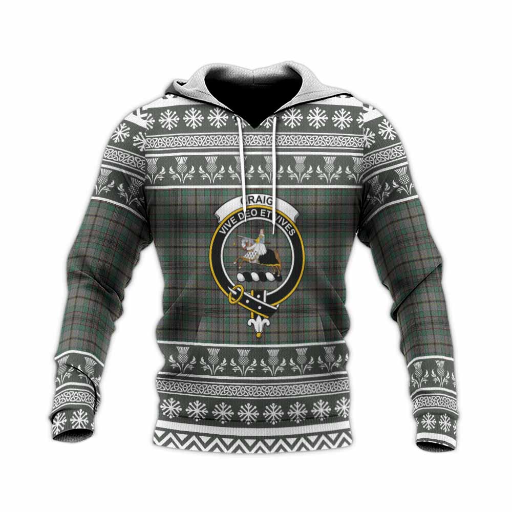 Craig Clan Tartan Christmas Knitted Hoodie with Family Crest - Tartan Vibes Clothing