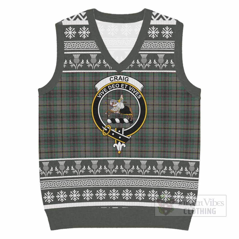 Craig Clan Tartan Christmas Knitted V-Neck Vest with Family Crest - Tartan Vibes Clothing