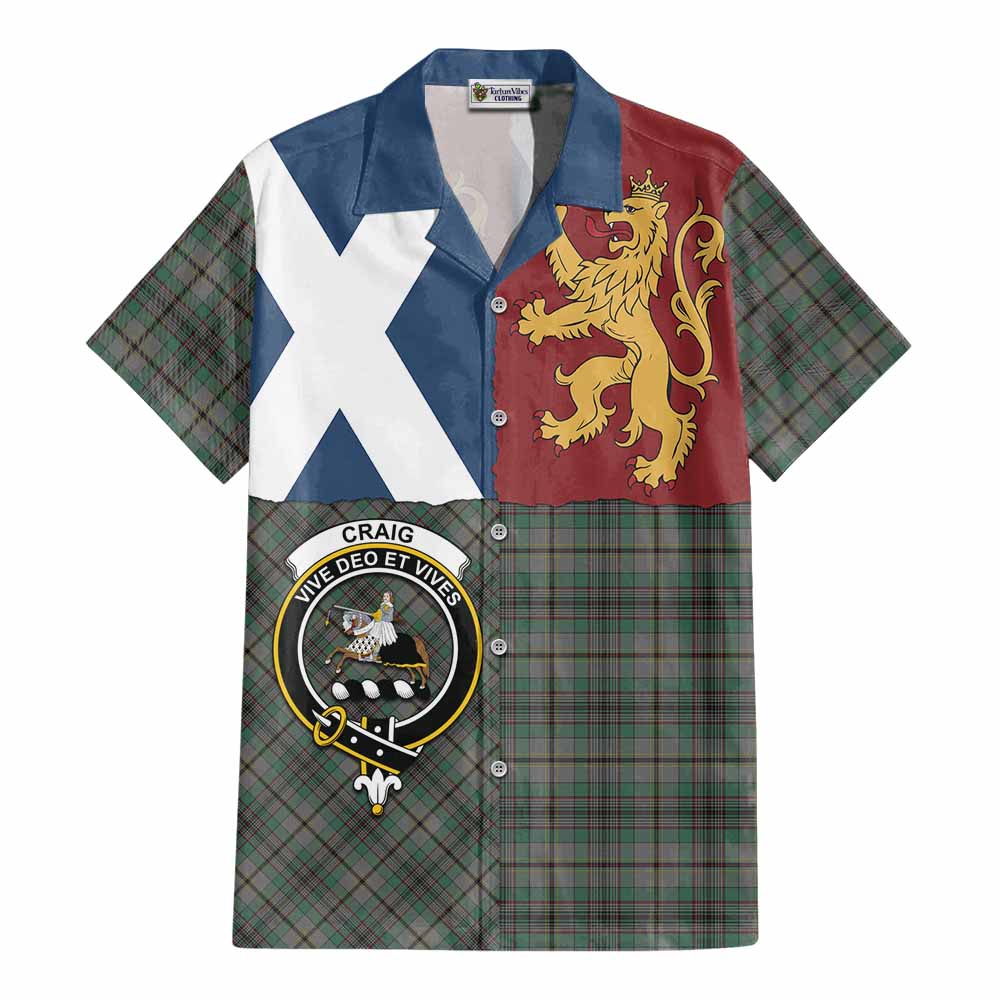 Craig Crest Tartan Cotton Hawaiian Shirt with Lion Rampant Saltire Style - Tartan Vibes Clothing