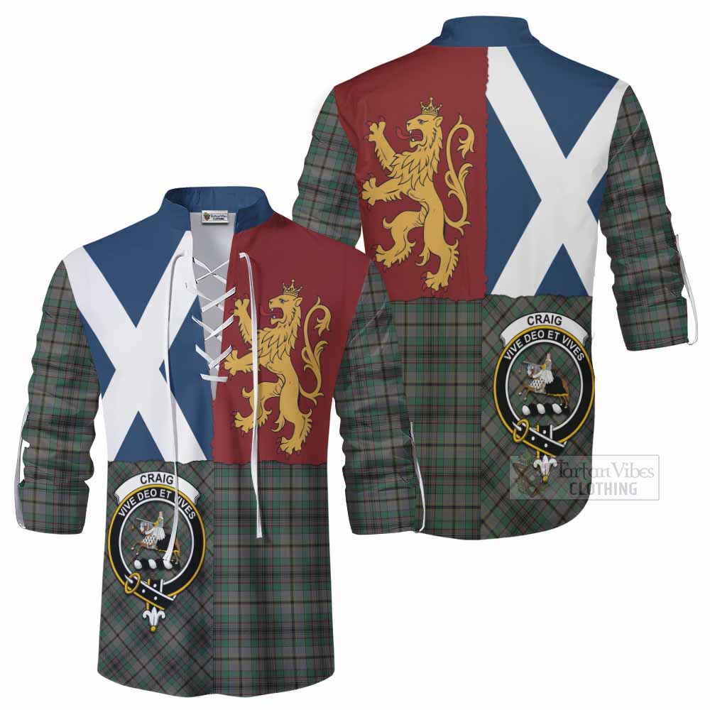 Craig Crest Tartan Ghillie Shirt with Lion Rampant Saltire Style - Tartan Vibes Clothing