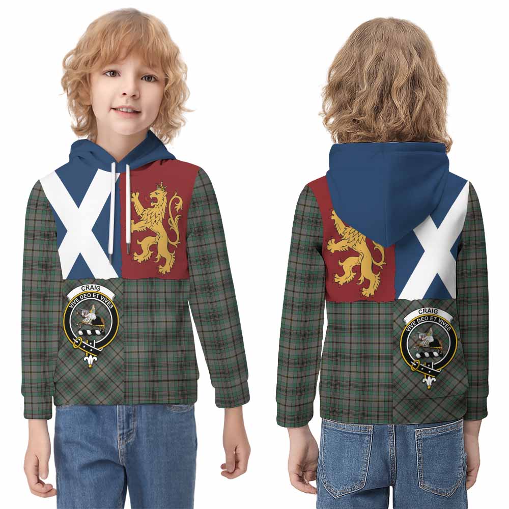Craig Crest Tartan Kid Hoodie with Lion Rampant Saltire Style - Tartan Vibes Clothing
