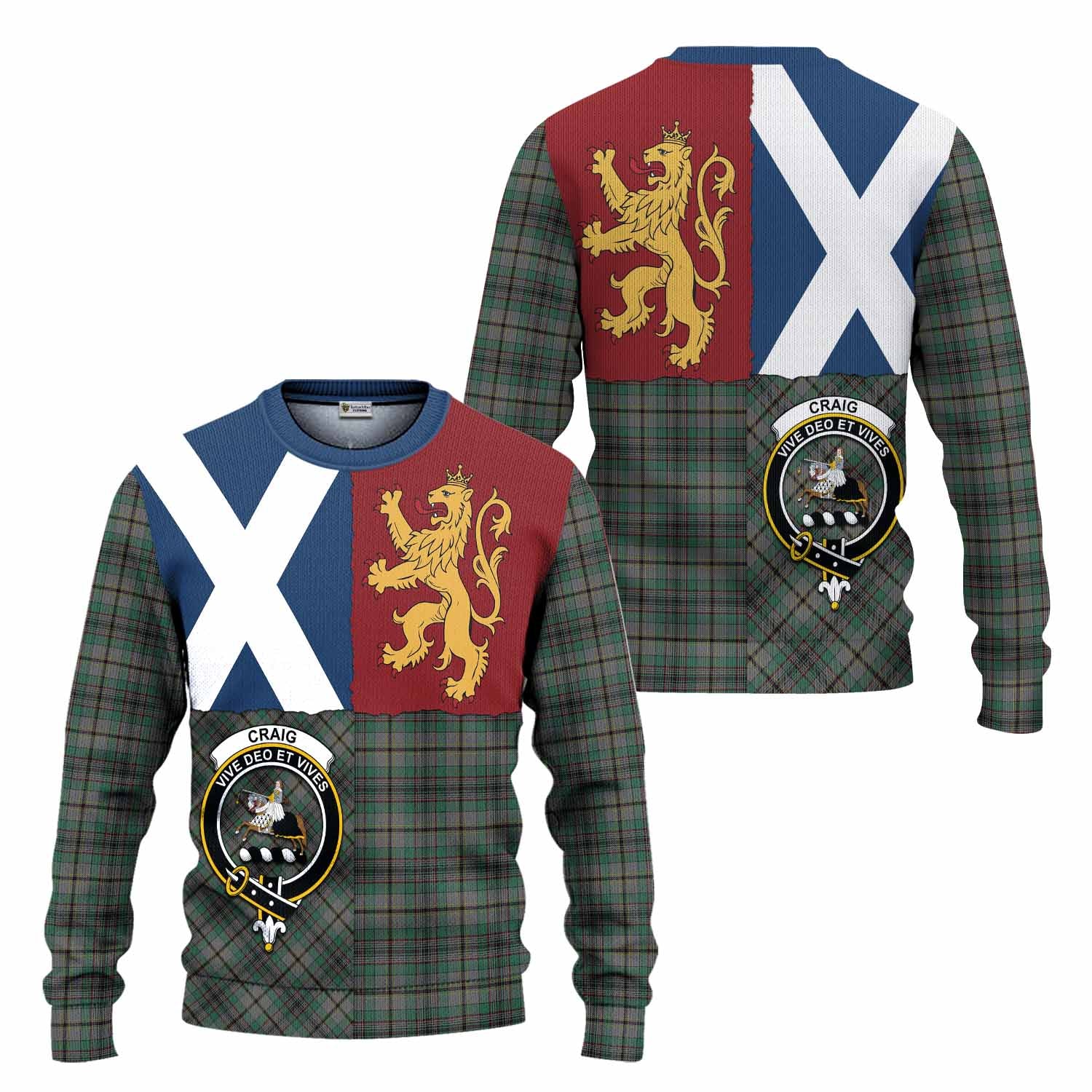 Craig Crest Tartan Knitted Sweater with Lion Rampant Saltire Style
