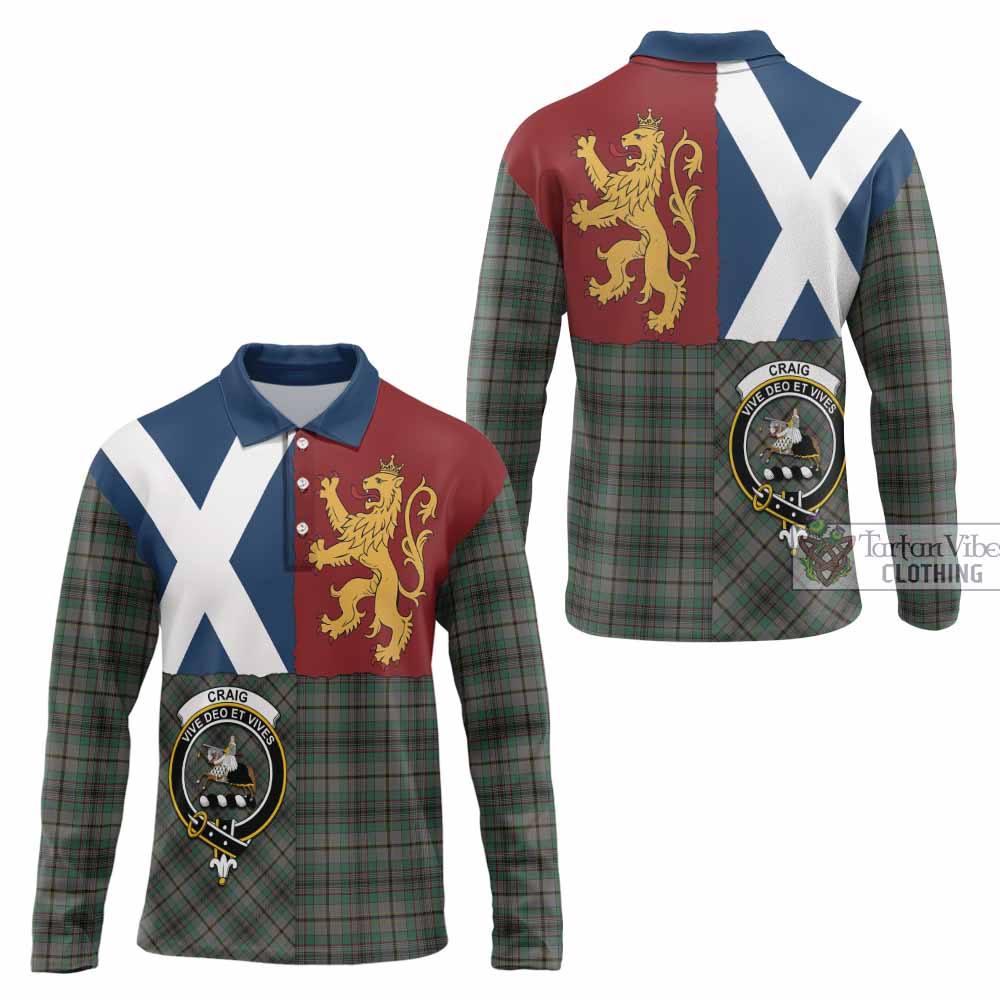 Craig Crest Tartan Long Sleeve Polo Shirt with Lion Rampant Saltire Style