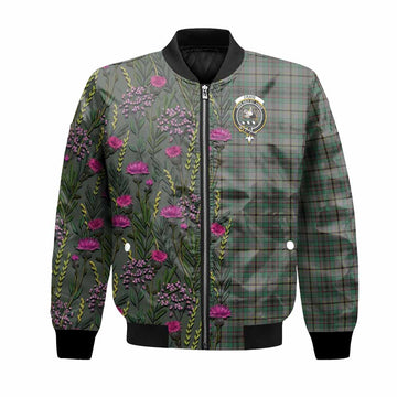 Craig Family Crest Tartan Bomber Jacket Scottish Thistle Flower Pattern Half Style