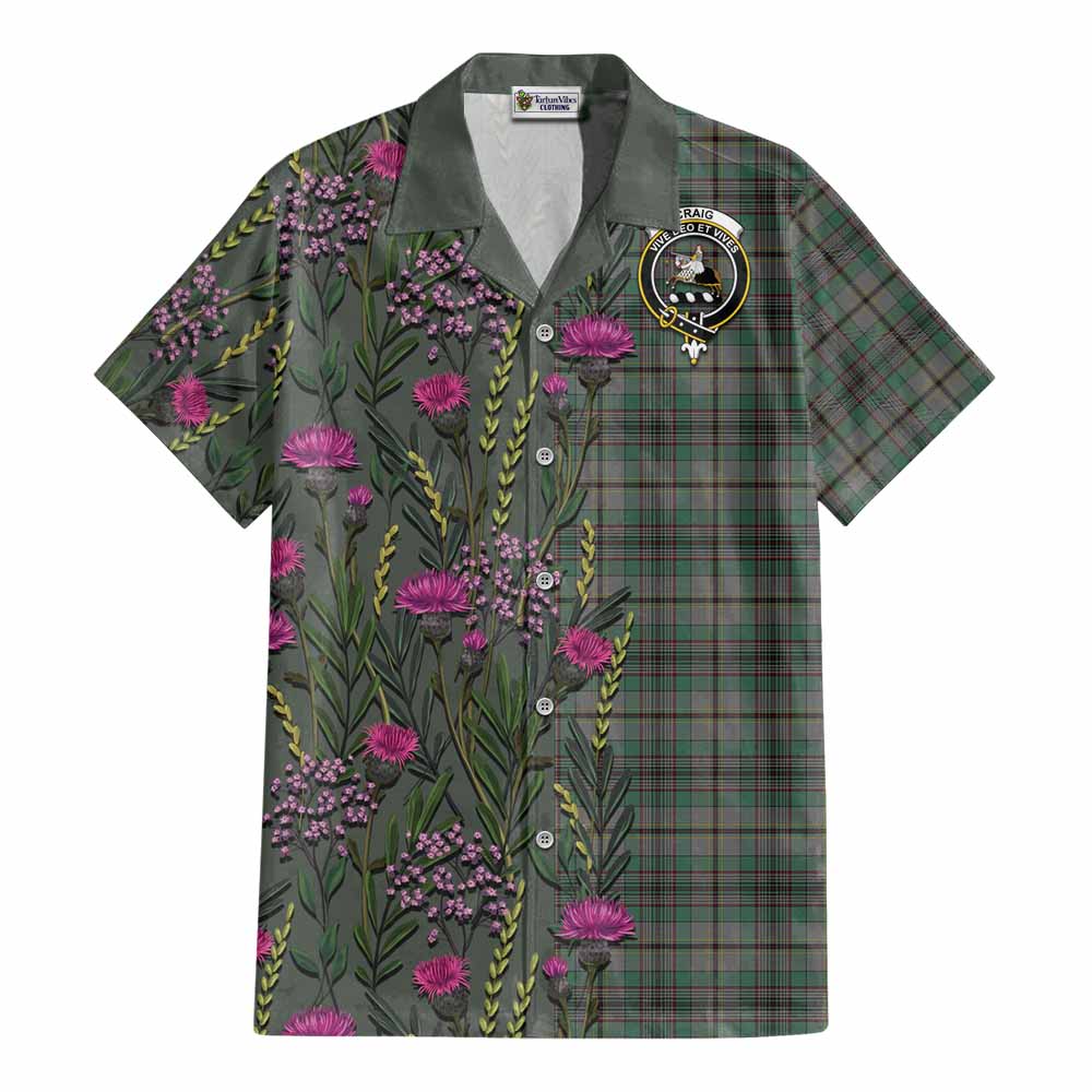 Craig Family Crest Tartan Cotton Hawaiian Shirt Scottish Thistle Flower Pattern Half Style - Tartan Vibes Clothing