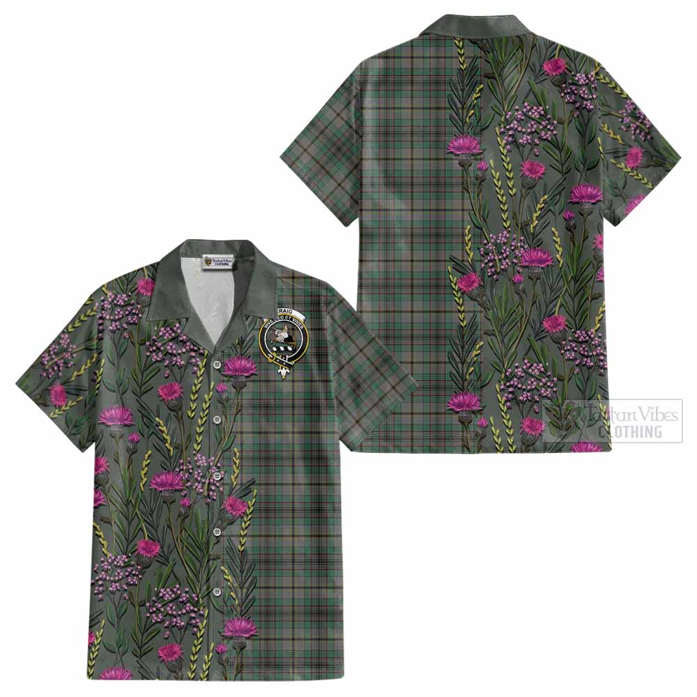 Craig Family Crest Tartan Cotton Hawaiian Shirt Scottish Thistle Flower Pattern Half Style - Tartan Vibes Clothing