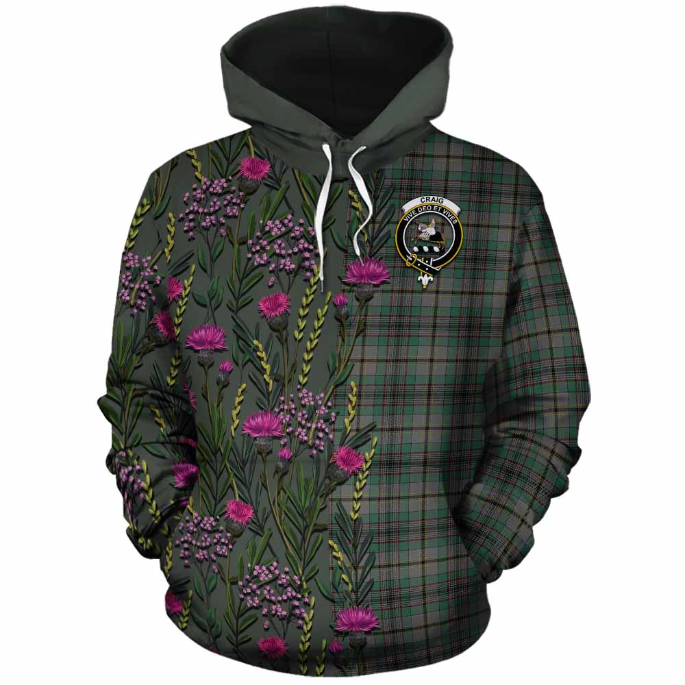 Craig Family Crest Tartan Cotton Hoodie Scottish Thistle Flower Pattern Half Style - Tartan Vibes Clothing