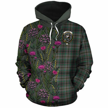 Craig Family Crest Tartan Cotton Hoodie Scottish Thistle Flower Pattern Half Style