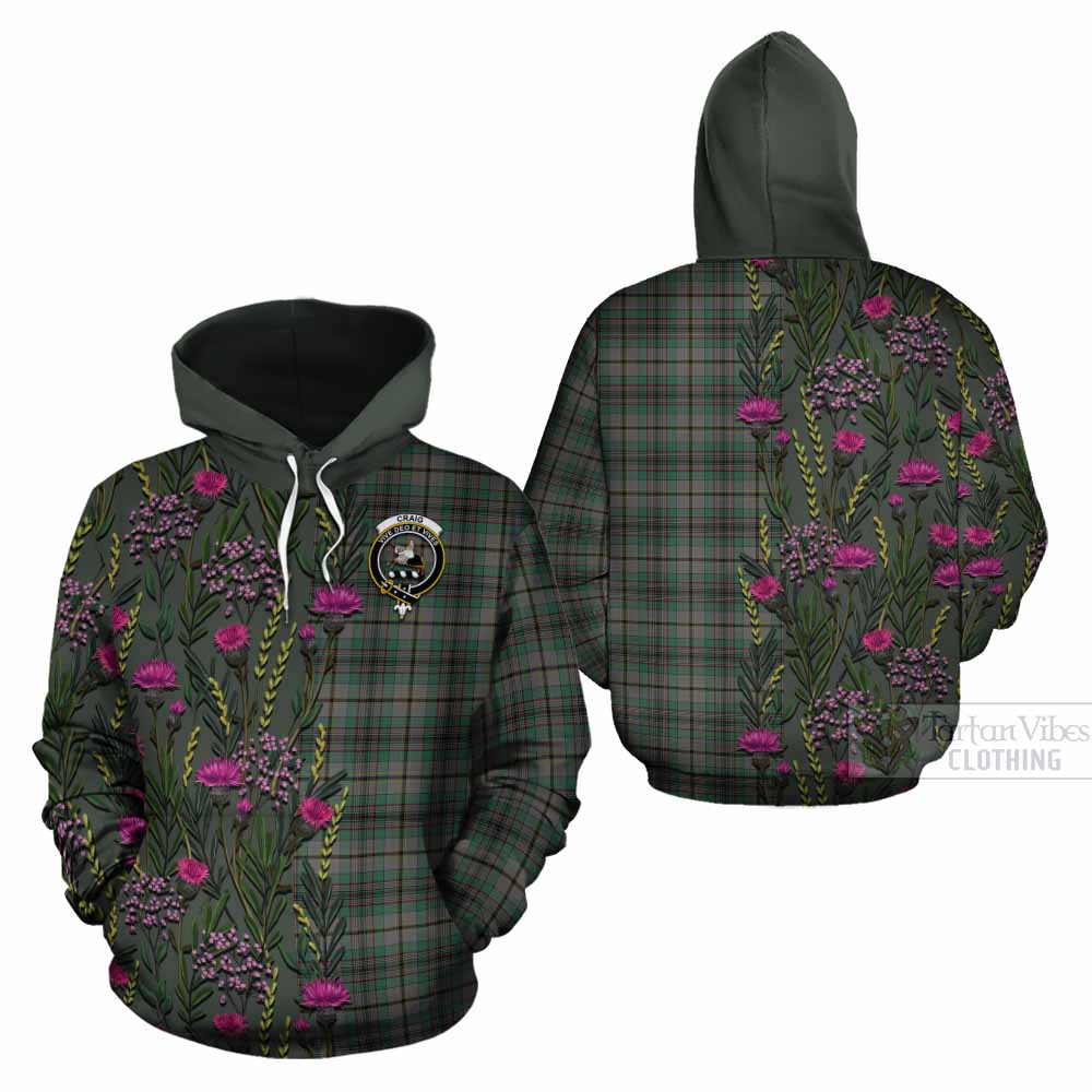 Craig Family Crest Tartan Cotton Hoodie Scottish Thistle Flower Pattern Half Style - Tartan Vibes Clothing