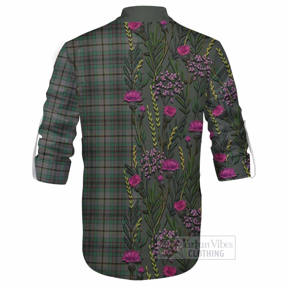 Craig Family Crest Tartan Ghillie Shirt Scottish Thistle Flower Pattern Half Style - Tartan Vibes Clothing