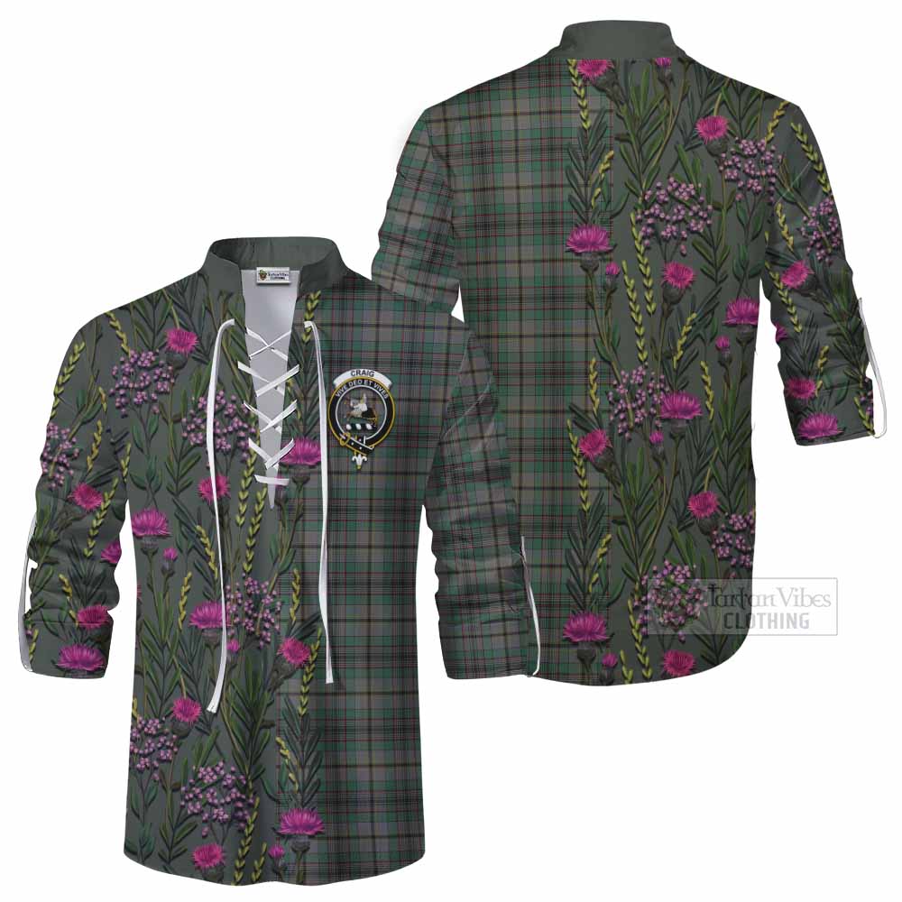 Craig Family Crest Tartan Ghillie Shirt Scottish Thistle Flower Pattern Half Style - Tartan Vibes Clothing