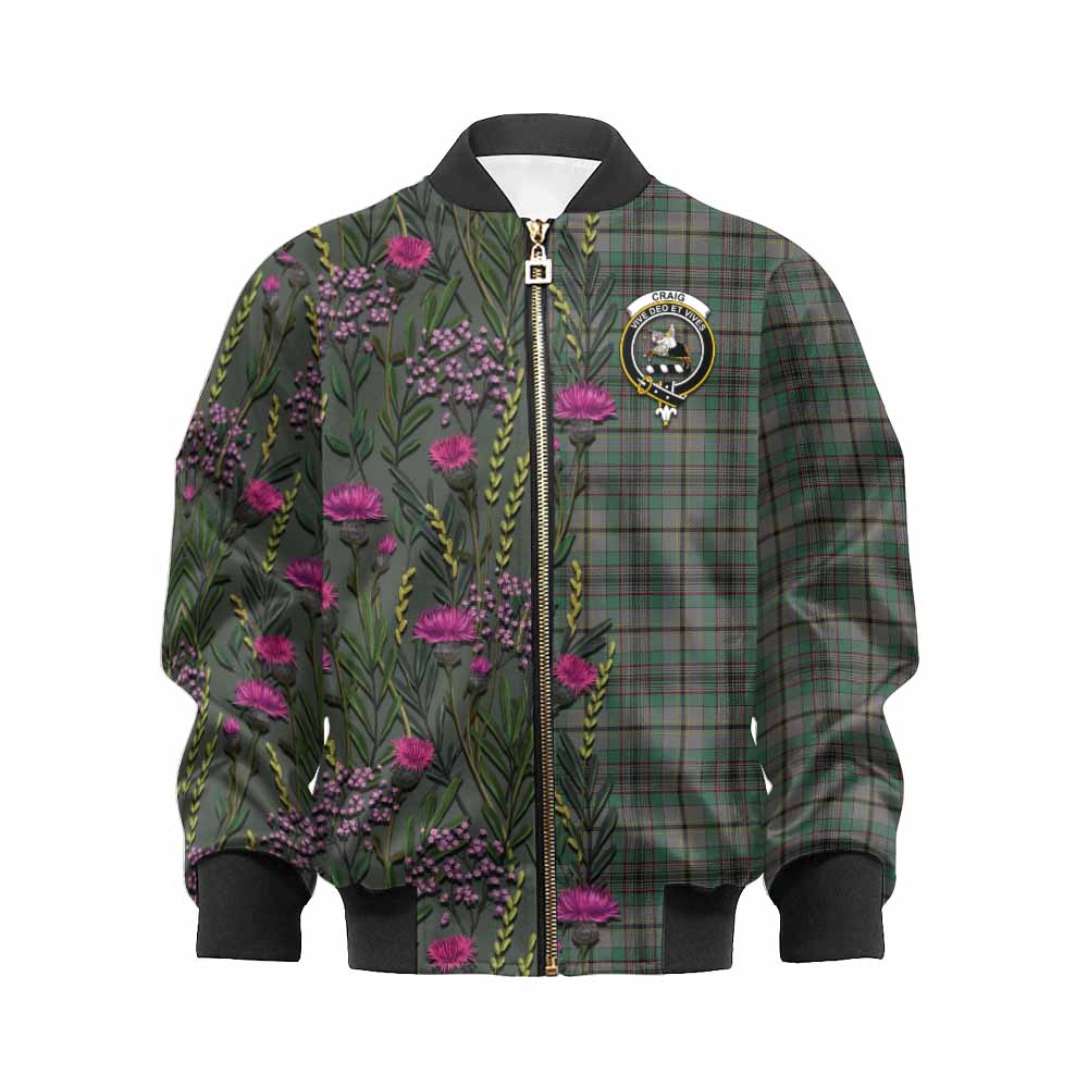 Craig Family Crest Tartan Kid Bomber Jacket Scottish Thistle Flower Pattern Half Style - Tartan Vibes Clothing