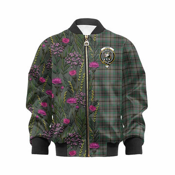 Craig Family Crest Tartan Kid Bomber Jacket Scottish Thistle Flower Pattern Half Style