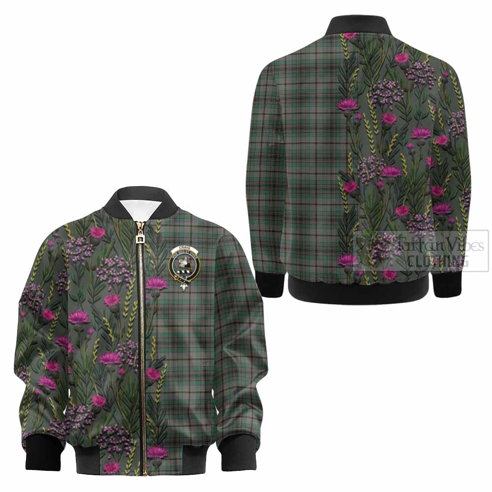 Craig Family Crest Tartan Kid Bomber Jacket Scottish Thistle Flower Pattern Half Style - Tartan Vibes Clothing