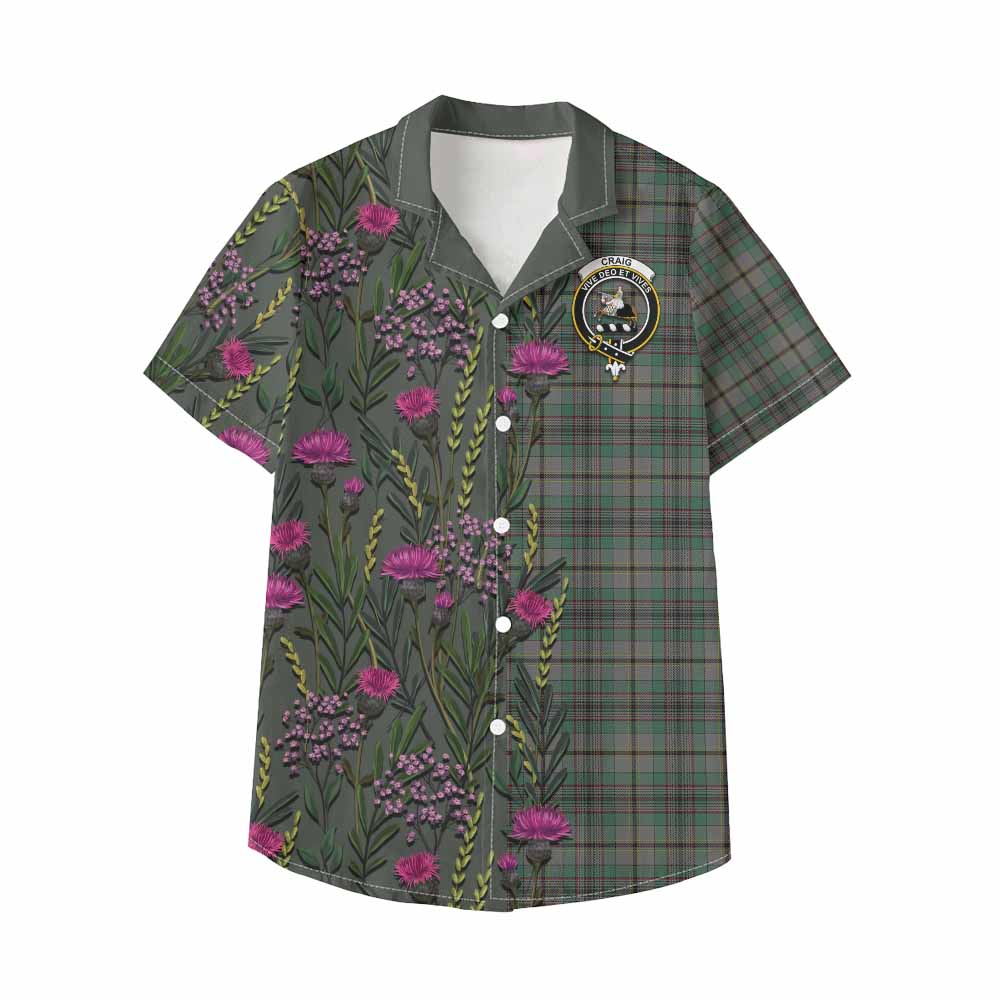 Craig Family Crest Tartan Kid Hawaiian Shirt Scottish Thistle Flower Pattern Half Style - Tartan Vibes Clothing