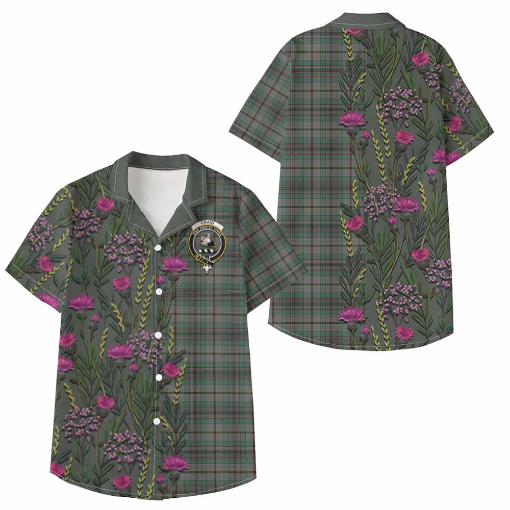 Craig Family Crest Tartan Kid Hawaiian Shirt Scottish Thistle Flower Pattern Half Style - Tartan Vibes Clothing