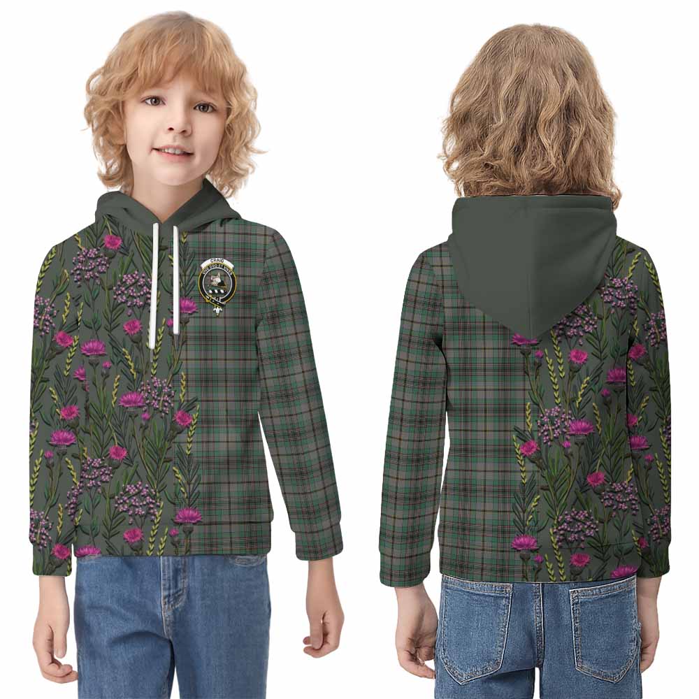 Craig Family Crest Tartan Kid Hoodie Scottish Thistle Flower Pattern Half Style - Tartan Vibes Clothing