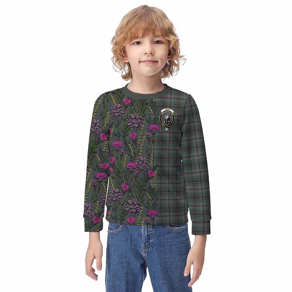 Craig Family Crest Tartan Kid Knitted Sweatshirt Scottish Thistle Flower Pattern Half Style - Tartan Vibes Clothing