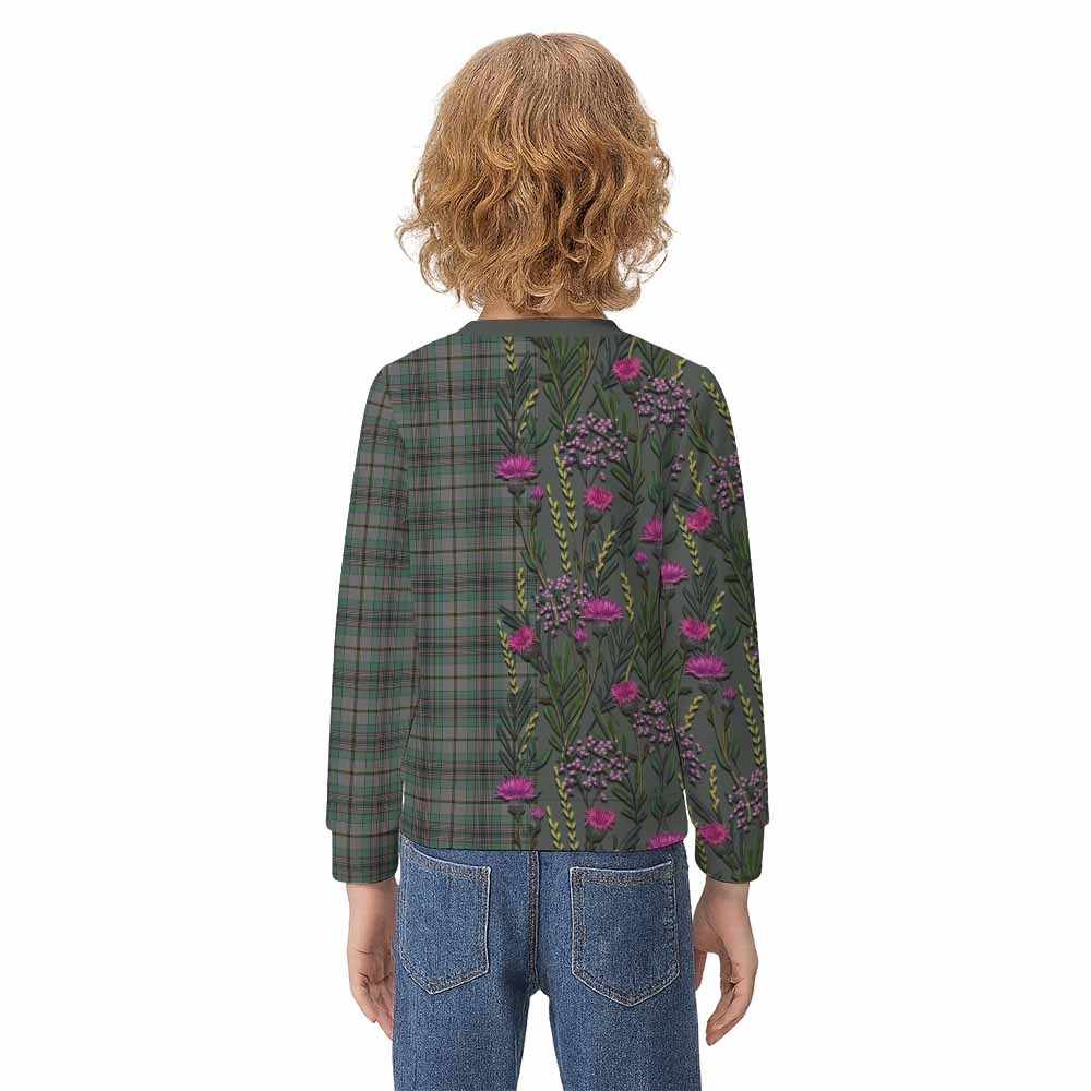 Craig Family Crest Tartan Kid Knitted Sweatshirt Scottish Thistle Flower Pattern Half Style - Tartan Vibes Clothing