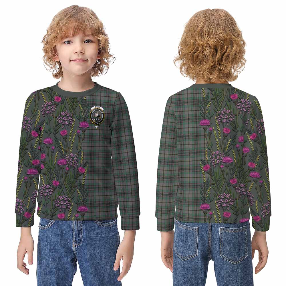 Craig Family Crest Tartan Kid Knitted Sweatshirt Scottish Thistle Flower Pattern Half Style - Tartan Vibes Clothing