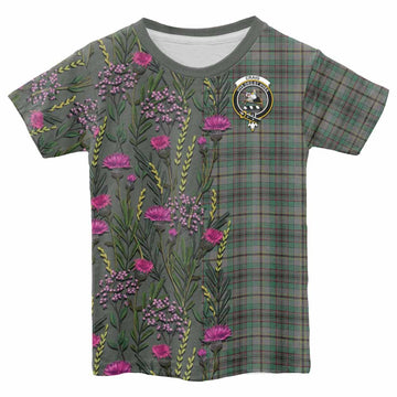 Craig Family Crest Tartan Kid T-shirt Scottish Thistle Flower Pattern Half Style