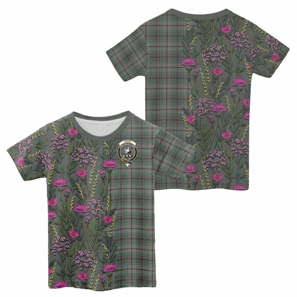 Craig Family Crest Tartan Kid T-shirt Scottish Thistle Flower Pattern Half Style - Tartan Vibes Clothing
