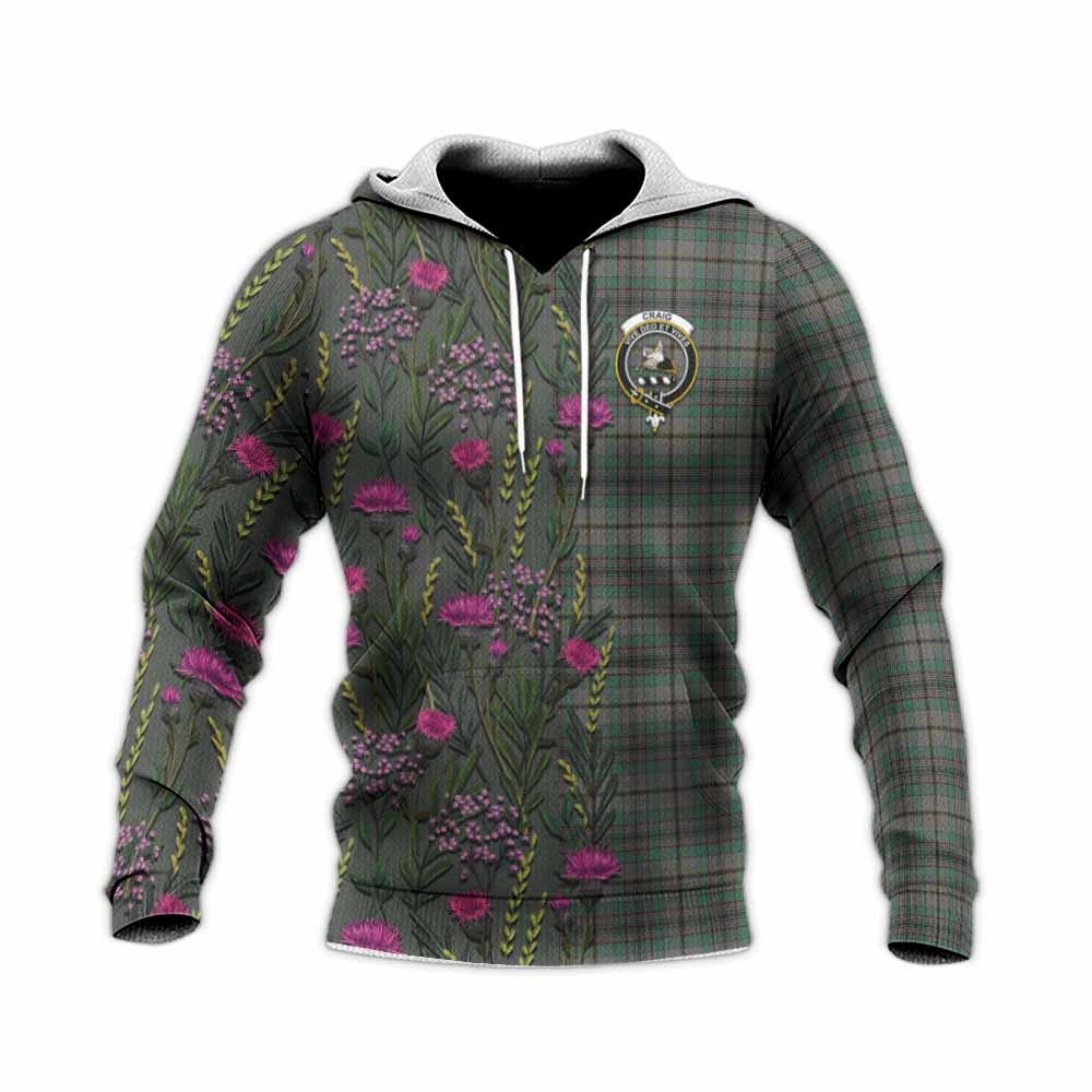 Craig Family Crest Tartan Knitted Hoodie Scottish Thistle Flower Pattern Half Style - Tartan Vibes Clothing