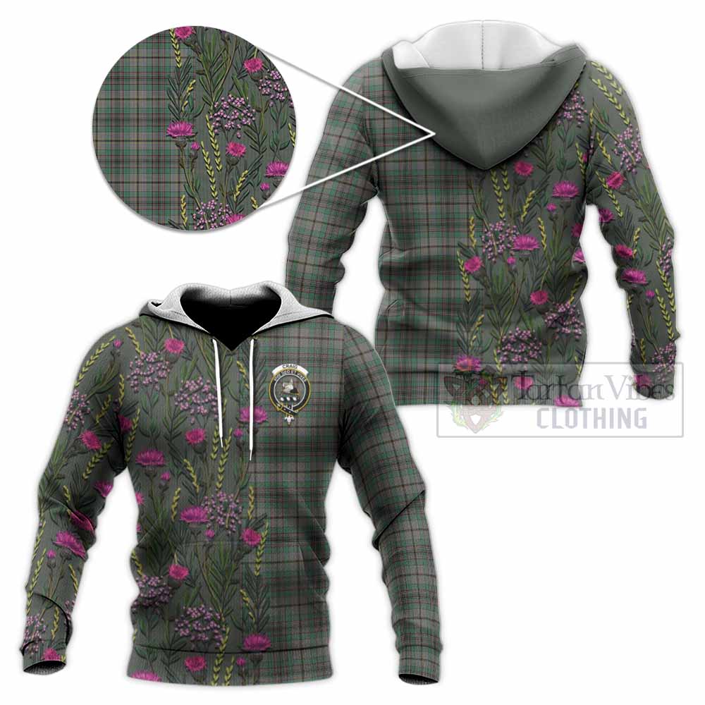 Craig Family Crest Tartan Knitted Hoodie Scottish Thistle Flower Pattern Half Style - Tartan Vibes Clothing