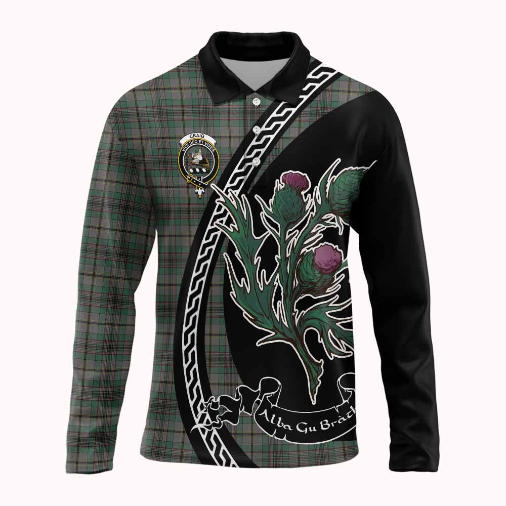 Craig Family Crest Tartan Long Sleeve Polo Shirt Alba Thistle Inspired - Tartan Vibes Clothing