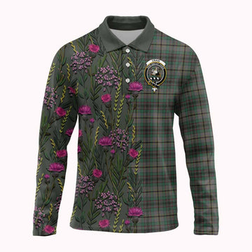 Craig Family Crest Tartan Long Sleeve Polo Shirt Scottish Thistle Flower Pattern Half Style
