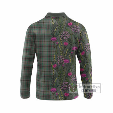 Craig Family Crest Tartan Long Sleeve Polo Shirt Scottish Thistle Flower Pattern Half Style