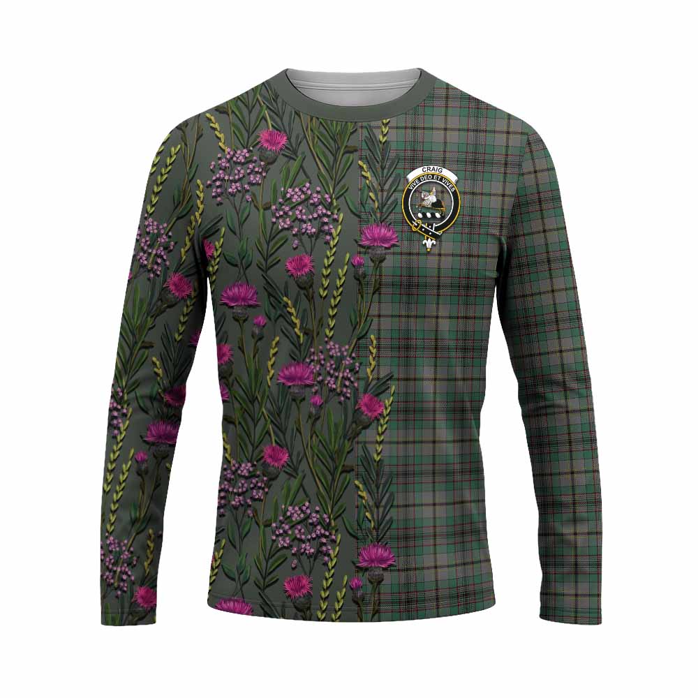 Craig Family Crest Tartan Long Sleeve T-Shirt Scottish Thistle Flower Pattern Half Style - Tartan Vibes Clothing
