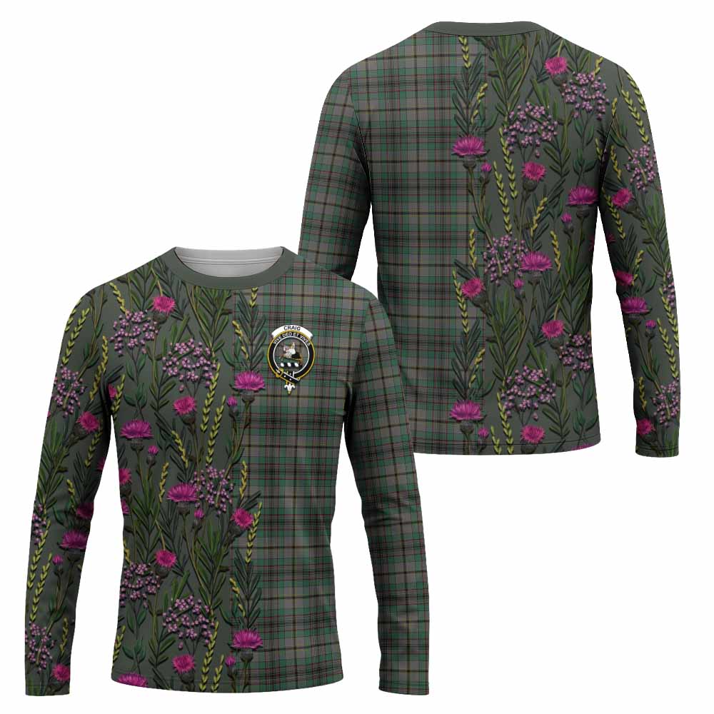 Craig Family Crest Tartan Long Sleeve T-Shirt Scottish Thistle Flower Pattern Half Style - Tartan Vibes Clothing