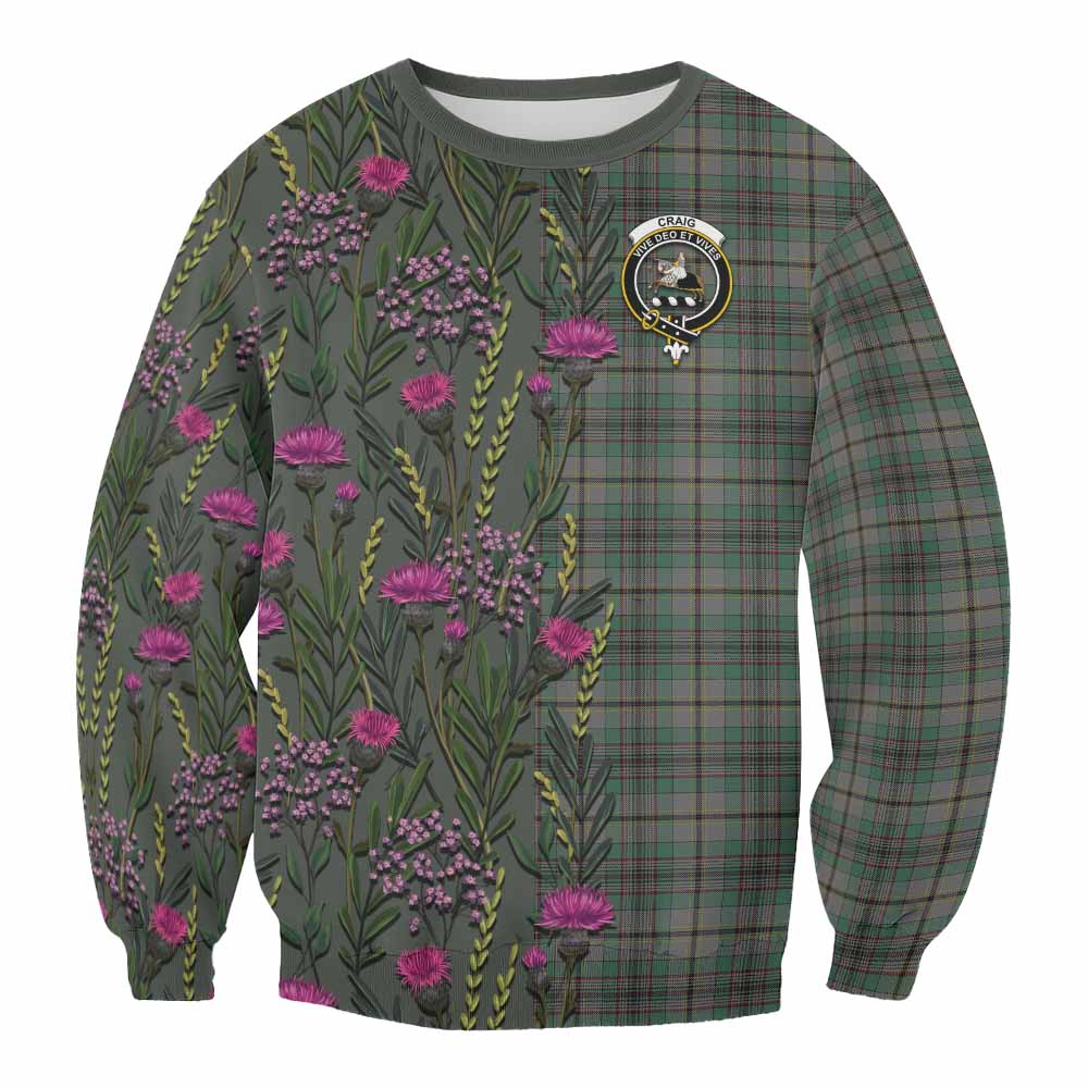 Craig Family Crest Tartan Sweatshirt Scottish Thistle Flower Pattern Half Style - Tartan Vibes Clothing