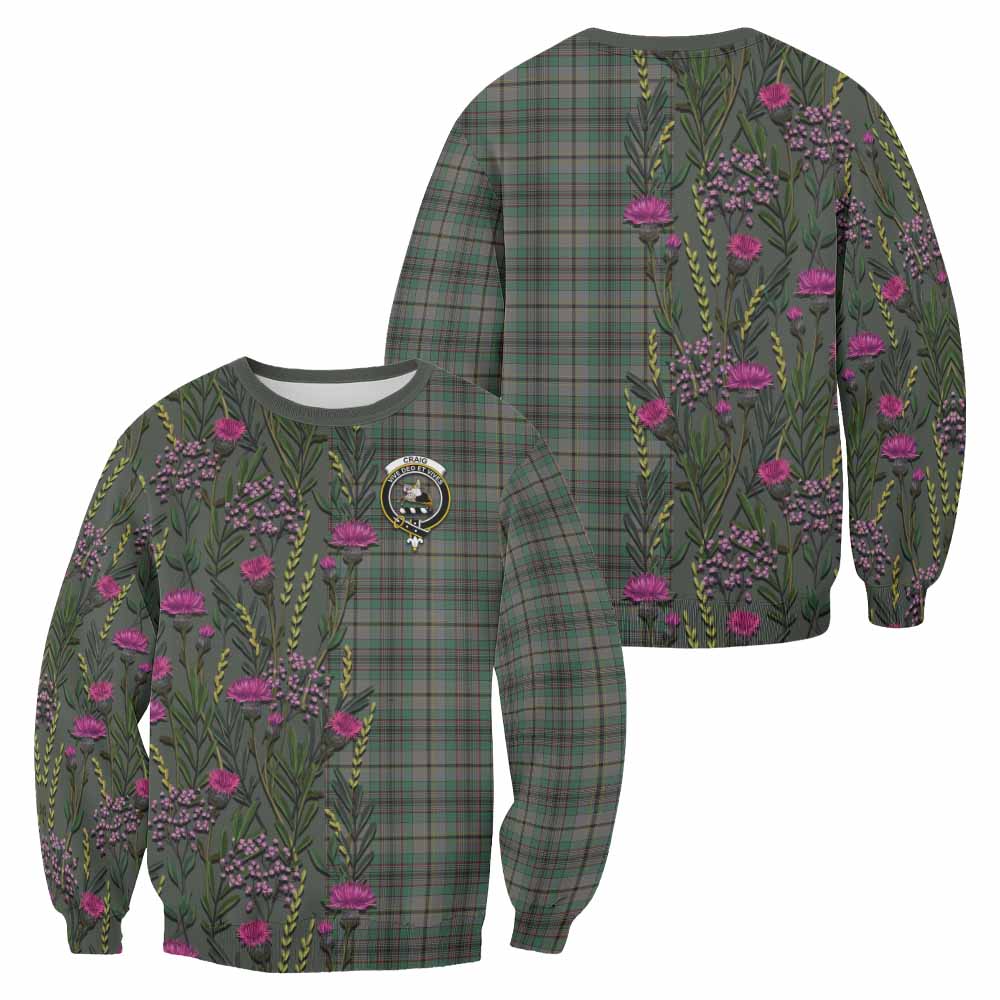Craig Family Crest Tartan Sweatshirt Scottish Thistle Flower Pattern Half Style - Tartan Vibes Clothing