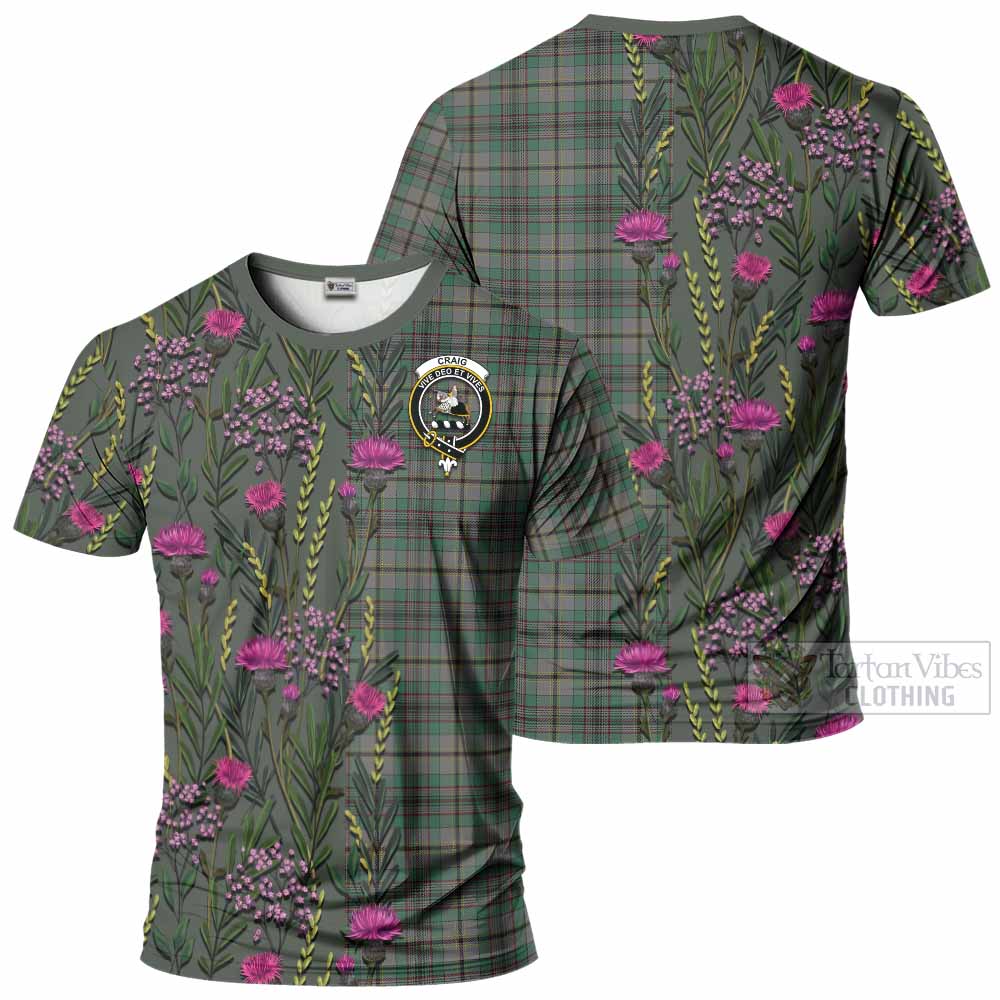 Craig Family Crest Tartan T-Shirt Scottish Thistle Flower Pattern Half Style - Tartan Vibes Clothing