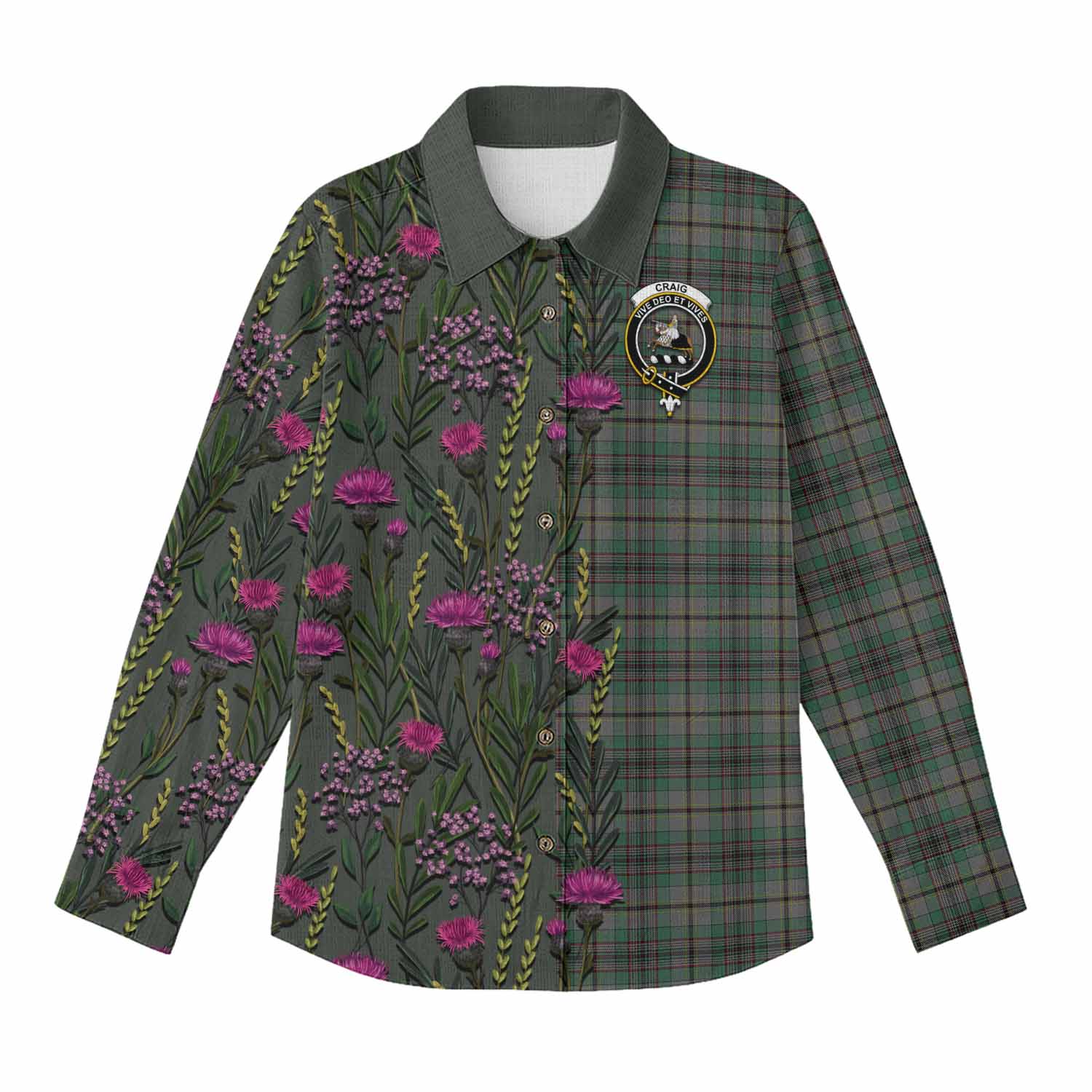 Craig Family Crest Tartan Women Casual Shirt Scottish Thistle Flower Pattern Half Style - Tartan Vibes Clothing