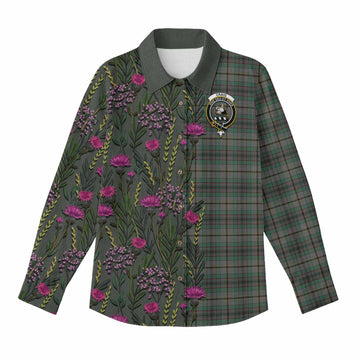 Craig Family Crest Tartan Women Casual Shirt Scottish Thistle Flower Pattern Half Style