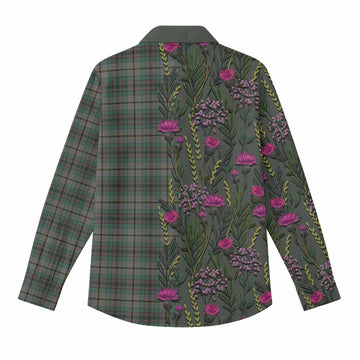 Craig Family Crest Tartan Women Casual Shirt Scottish Thistle Flower Pattern Half Style