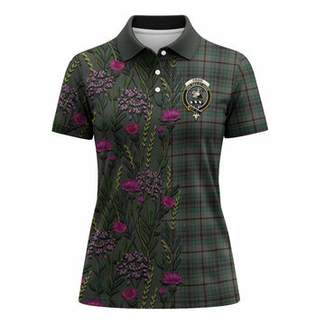 Craig Family Crest Tartan Women Polo Shirt Scottish Thistle Flower Pattern Half Style