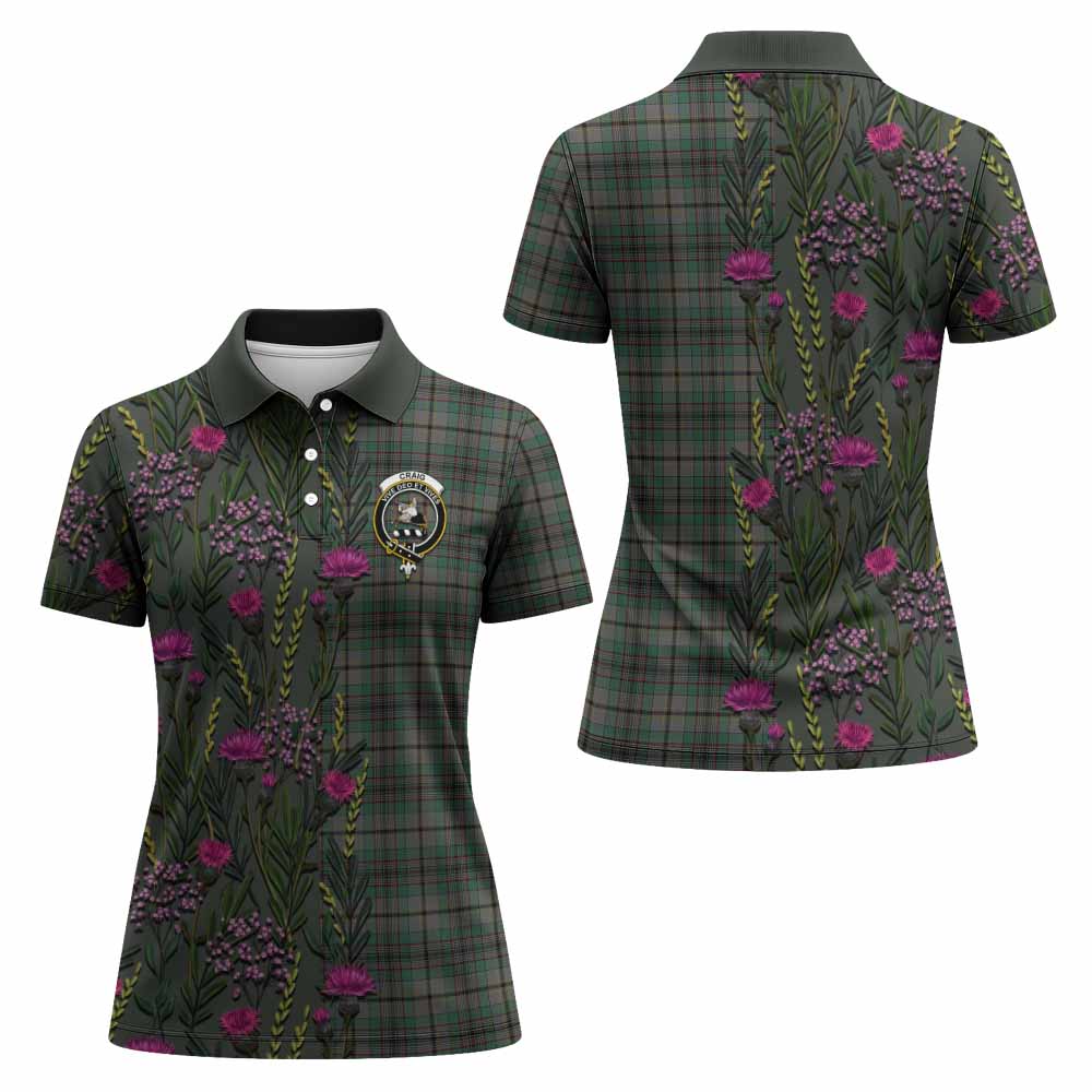 Craig Family Crest Tartan Women Polo Shirt Scottish Thistle Flower Pattern Half Style - Tartan Vibes Clothing